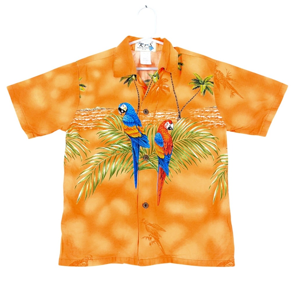 Vintage 80s KY'S Made In Hawaii Parrot Shirt Boys 8 Hawaiian Tropical Luau Wear‎